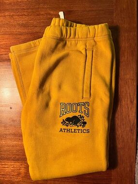 Roots Men’s Mustard Yellow Fleece Joggers with White Drawstring